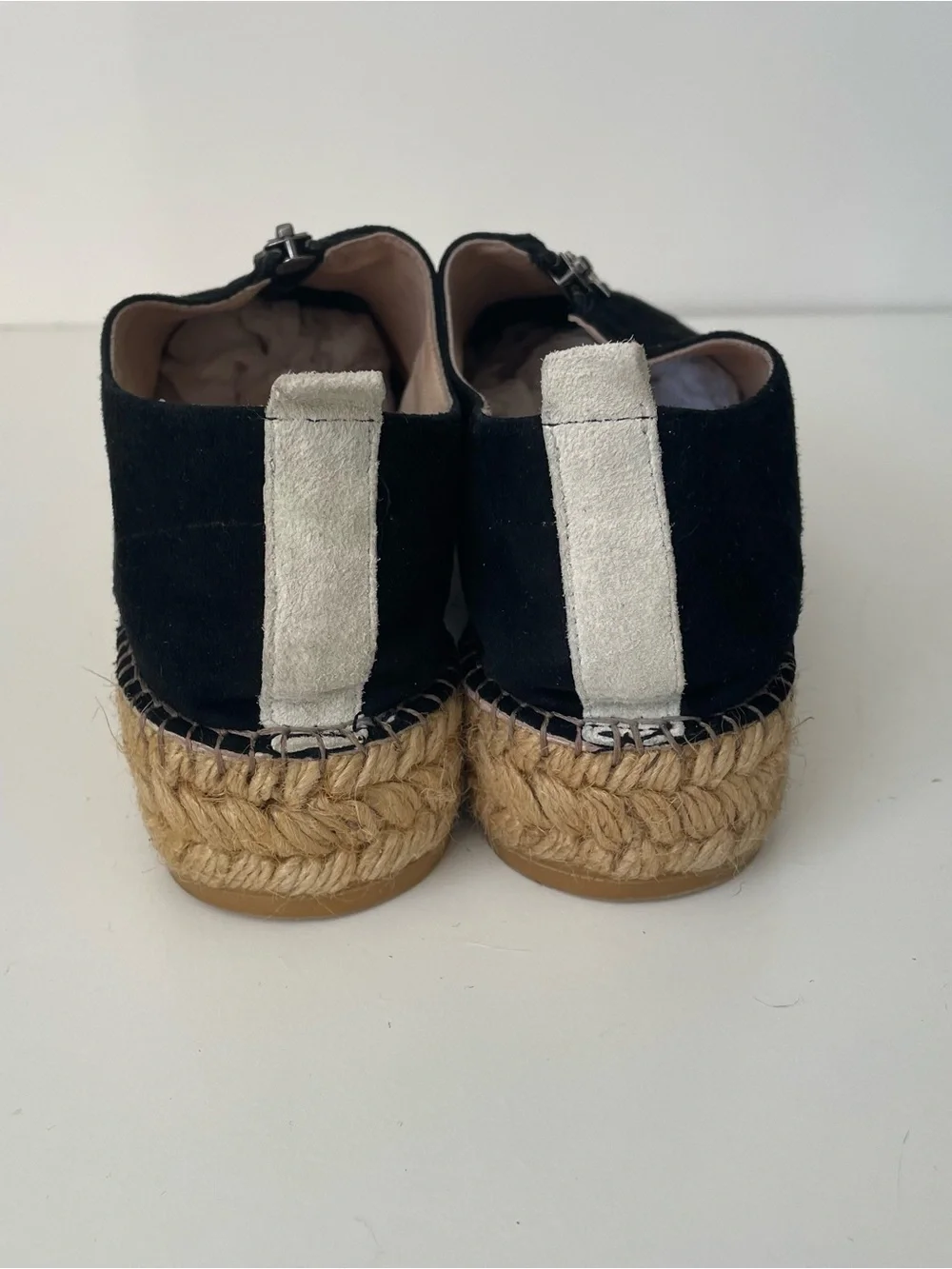 Eric Michael Black Suede Espadrille Platform Slip-On with Top Zip Size 38/7.5
